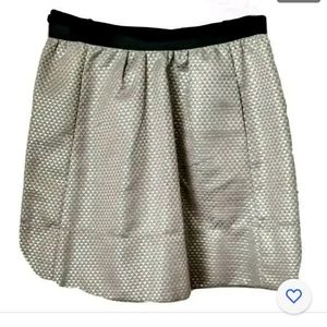 Ganni Size M Mini Silhouette Skirt Shimmer Metallic Gold Thread Zipper Back